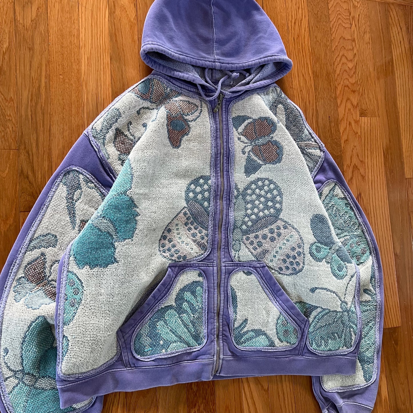 1 of 1 Reworked Butterflies Blanket Zip Up Hoodie Size Large