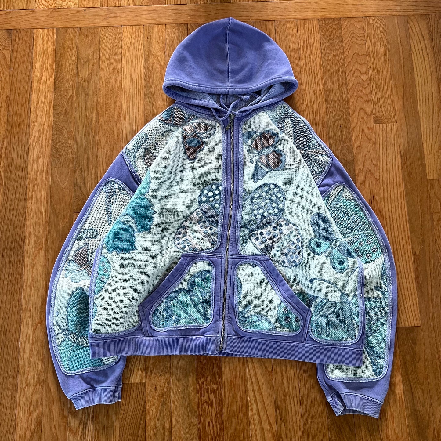 1 of 1 Reworked Butterflies Blanket Zip Up Hoodie Size Large