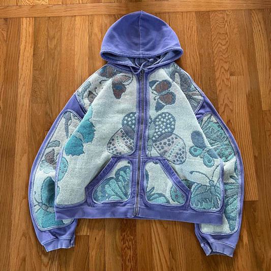 1 of 1 Reworked Butterflies Blanket Zip Up Hoodie Size Large