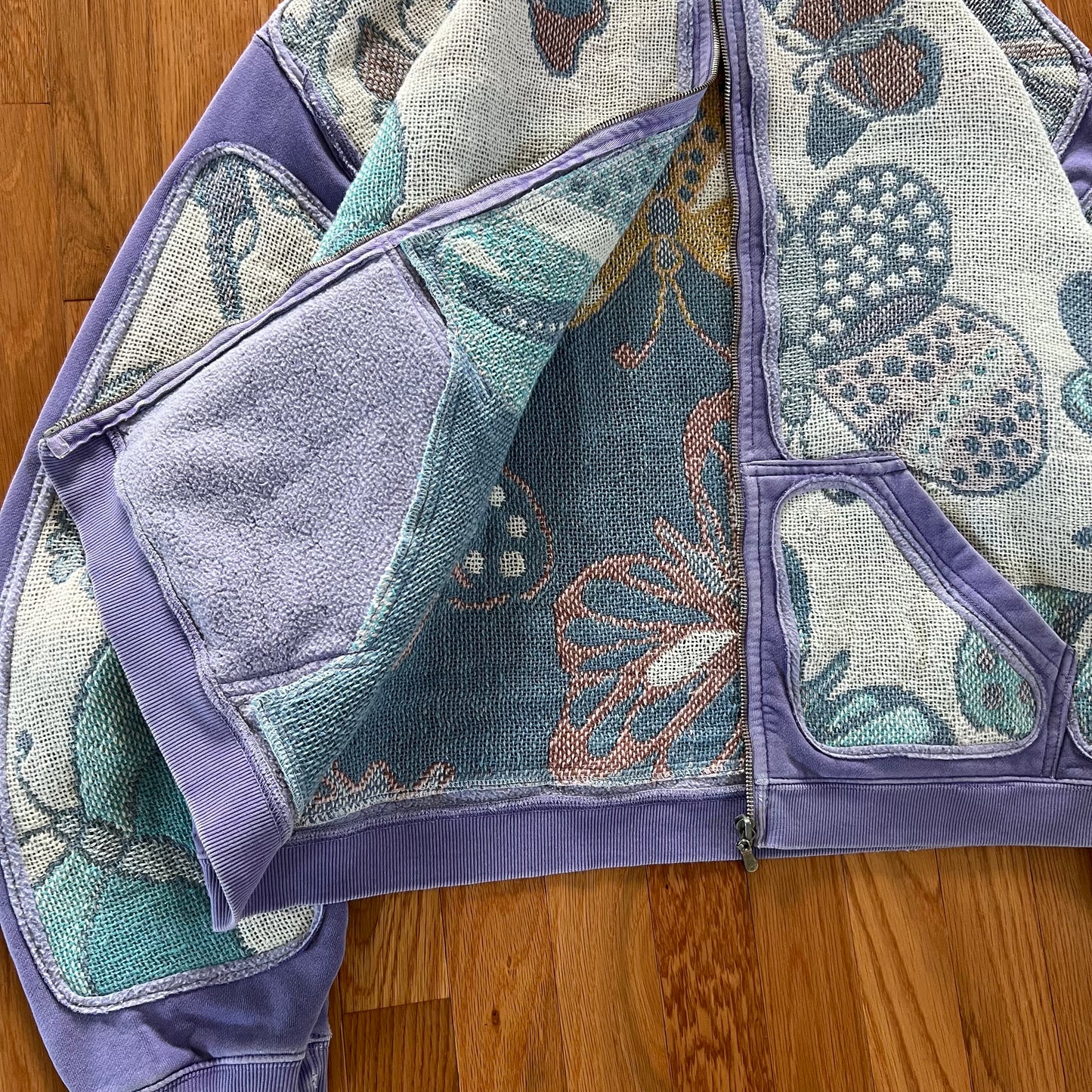 1 of 1 Reworked Butterflies Blanket Zip Up Hoodie Size Large