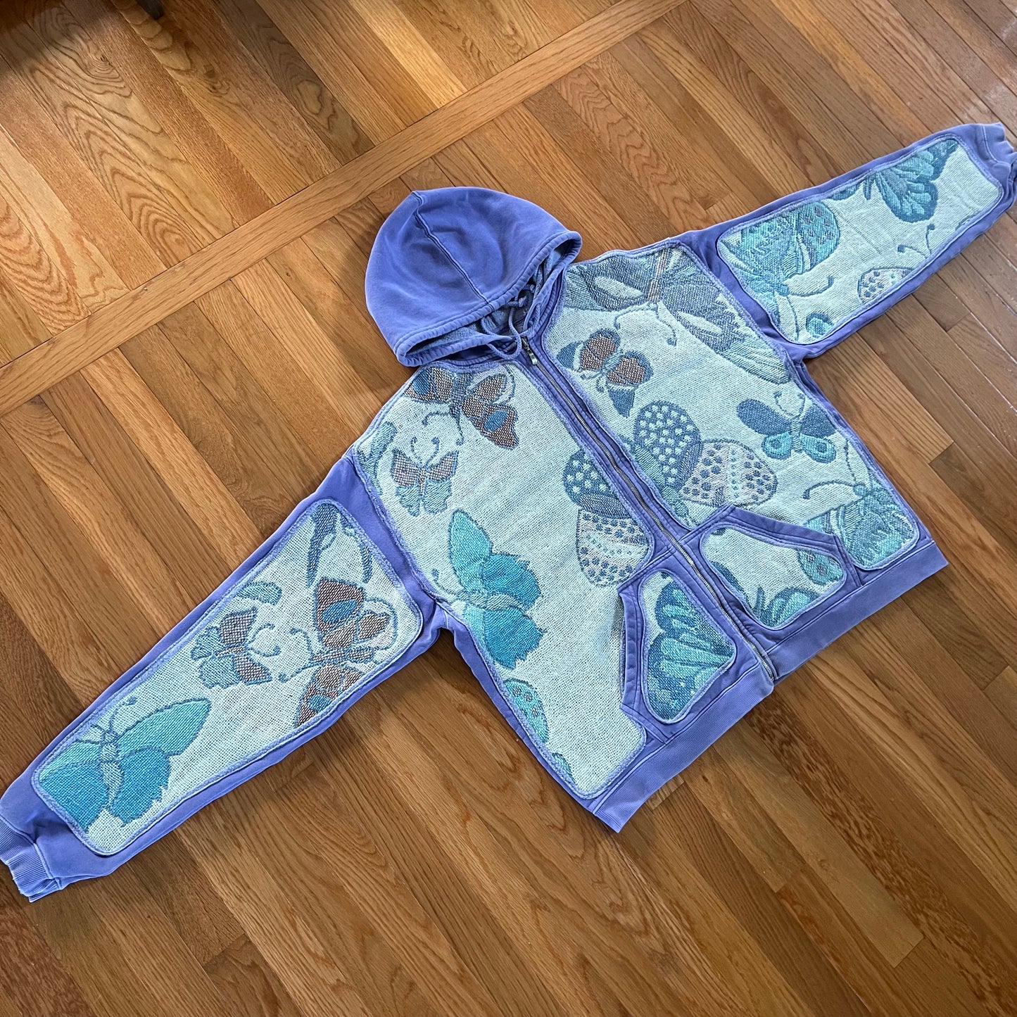 1 of 1 Reworked Butterflies Blanket Zip Up Hoodie Size Large