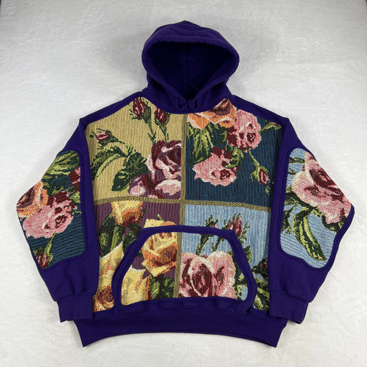 1 of 1 Reworked Abstract Flowers Blanket Hoodie Size Large